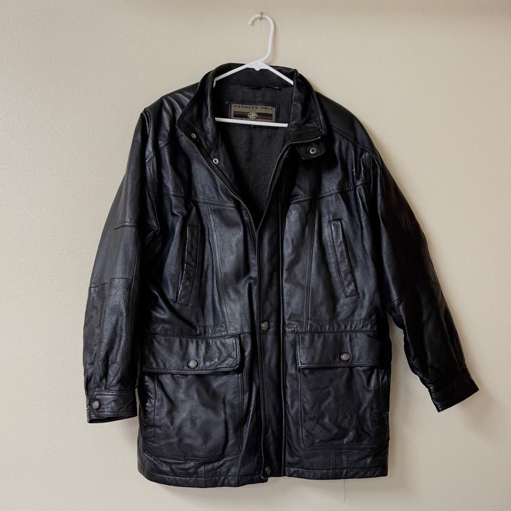 Members Only Black Leather Utility Field Jacket Size L